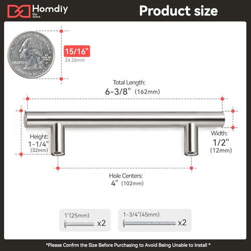 homdiy 20 Pack Brushed Nickel Round Bar Cabinet Pull Drawer Handle Stainless Steel Modern Hardware for Kitchen Cabinet Cabinets and Dresser Drawers, 4in Center to Center 201SN - color: Brushed Nickel, size: 4in hole centers