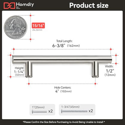 homdiy 20 Pack Brushed Nickel Round Bar Cabinet Pull Drawer Handle Stainless Steel Modern Hardware for Kitchen Cabinet Cabinets and Dresser Drawers, 4in Center to Center 201SN - color: Brushed Nickel, size: 4in hole centers