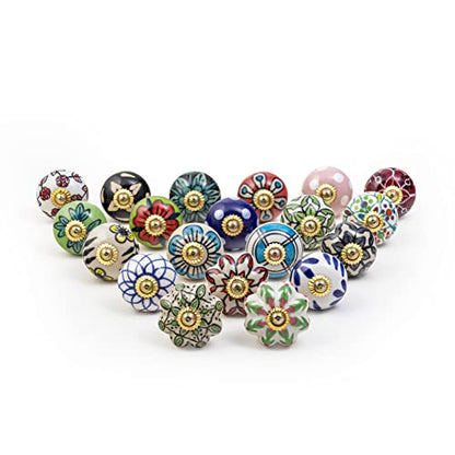 RAJRANG Multicolor Ceramic Cabinet Knobs Pack of 20 Dresser Drawer and Furniture Hand Painted Antique Boho Cupboard Pull Knob
