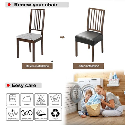 FUANGUI Dining Chair Covers Set of 2, Kitchen Chair Seat Covers - color: Pu-black