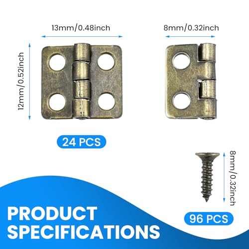SDTC Tech 24-Pack Bronze Mini Hinges 13x12mm 180 Degree Rotation - color: bronze tone