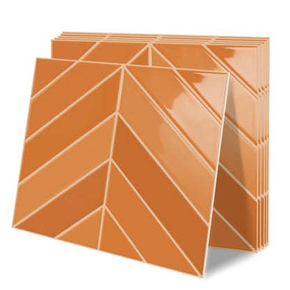10 Sheets Thicker Herringbone Peel and Stick Backsplash(Orange,12.6”x9.9”) - color: Orange