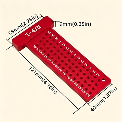 4 Inch Aluminum T Square Woodworking Ruler, Inch Positioning Layout Tool, Hole Marking Gauge, Precision Scribing Straight Edge, Carpenter Measuring Tool for DIY Craft and Furniture Work