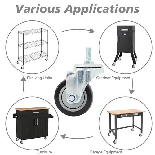 Finnhomy Swivel Caster Wheels 3 Inch Threaded Stem Casters Set of 4 Heavy Duty 3/8"-16 x 1 Anti-wear Polyurethane Industrial Castor Wheels for Cart/Furniture Load Bearing 2200 Lb Smooth Casters Black - style: 3 Inch