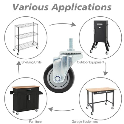 Finnhomy Swivel Caster Wheels 3 Inch Threaded Stem Casters Set of 4 Heavy Duty 3/8"-16 x 1 Anti-wear Polyurethane Industrial Castor Wheels for Cart/Furniture Load Bearing 2200 Lb Smooth Casters Black - style: 3 Inch
