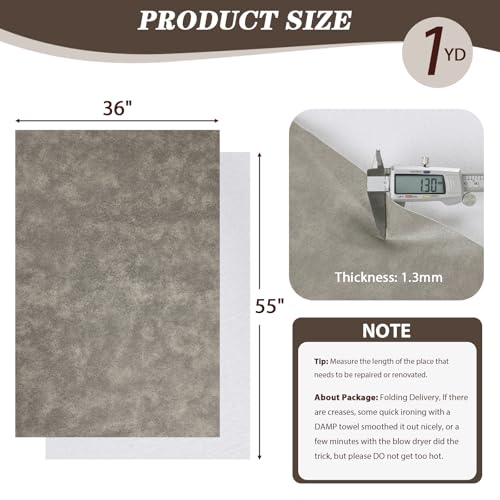 Faux Leather Vinyl Upholstery Fabric by The Yard, 1.3mm Thick Soft Anti-Scratch Durable Marine Vinyl Fabric Synthetic Leather for Sofa Bags Chairs Car Seats DIY Crafts, 1 Yard 55" x 36" (Grey & Beige) - color: Grey & Beige, size: 1 Yard