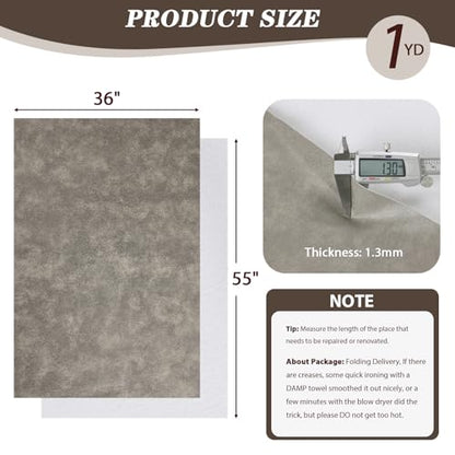 Faux Leather Vinyl Upholstery Fabric by The Yard, 1.3mm Thick Soft Anti-Scratch Durable Marine Vinyl Fabric Synthetic Leather for Sofa Bags Chairs Car Seats DIY Crafts, 1 Yard 55" x 36" (Grey & Beige) - color: Grey & Beige, size: 1 Yard
