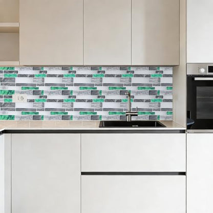 HARFINGTON 10Pcs Peel and Stick Backsplash Tiles 9.4" x 4.7" Mable Texture Self-Adhesive Tile Stickers Wallpaper Wall for Kitchen Bathroom Bedroom, Dark Green Gray - color: Dark Green Gray