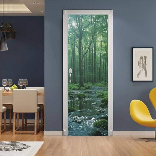 Green River Jungle Froest Tree Moss Landscape Nature Door Stickers Decals Peel and Stick Removable Vinyl Waterproof Self Adhesive Wall Covers Poster for Home Office Decoration 30.3" W x 78.7" H