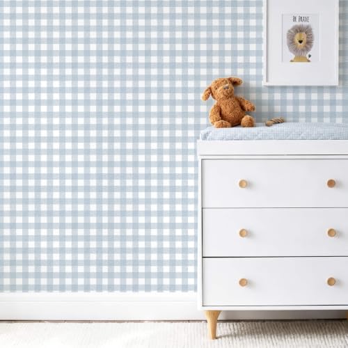 Peel and Stick Wallpaper for Bedroom Blue and White Plaid 78.7"×17.3" - color: Blue and White, size: 17.3" x 78.7"