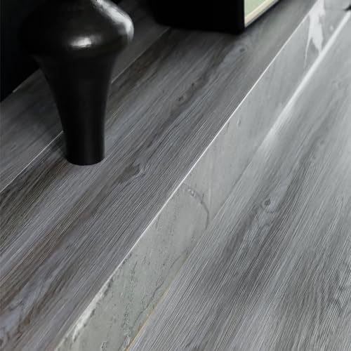 Woodgrain Vinyl Floor Roll, 11.8" x 394", Quick‑Apply Peel & Stick - color: Grey, size: 394"*11.8"