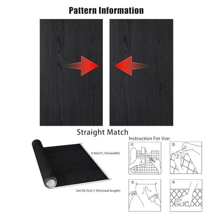 Yancorp Matte Black Wood Contact Paper Peel and Stick Wallpaper for Countertops Removable for Cabinets Drawers Vinyl Wrap Self-Adhesive Kitchen - size: 16" x 78.7"