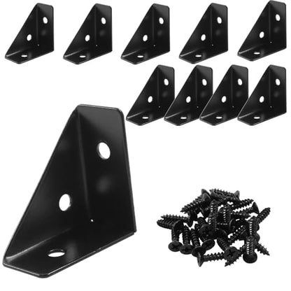 Zorfeter 10Pcs 38mm x 38mm Black Corner Brace Brackets