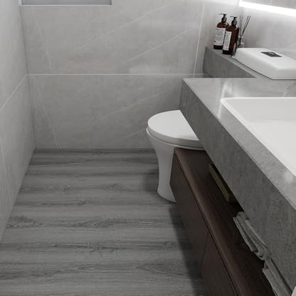 Wood Grain Peel and Stick Floor Tiles, 11.8" W × 394" L, Soft Gray - color: Ashline Rustic, size: 394"*11.8"