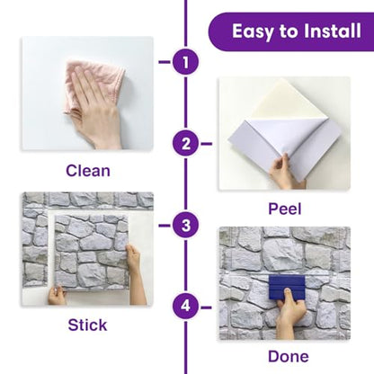 3D Peel and Stick Faux Stone Wall Panels 11.8" x 11.8" 10-Pack - color: Stone-SM-A
