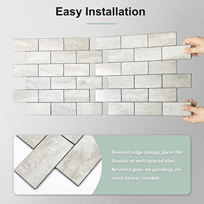 STICKGOO 10-Sheet Peel and Stick Backsplash on Subway Tile, Beige - color: Beige Mixed Light Grey