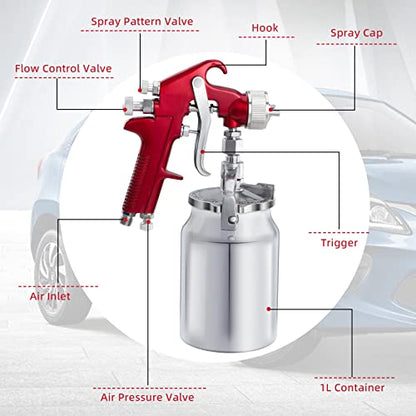 CarBole Suction Paint Spray-Gun with 1.3mm 1.7mm 2.0mm Fluid Tips