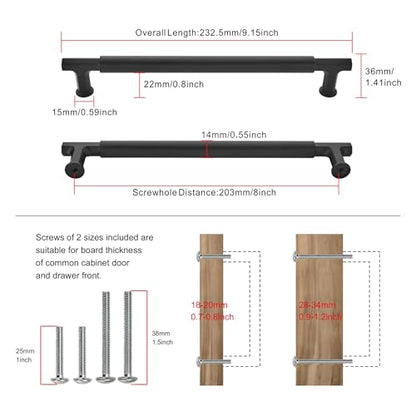 SAILING 5 Pack Cabinet Pulls-8 Inch/203mm Kitchen Cabinet Handles Matte Black Cabinet Pulls for Bathroom Dresser Pulls Hardware Cabinet Handles SA10185 - color: Matte Black, size: 8"(203mm)Hole Center-5Pcs