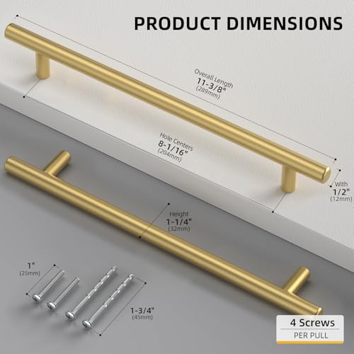 Goldenwarm 20 Pack 8-1/16" Gold Cabinet Handles Brushed Gold Cabinet Pulls - color: Gold, size: 8-1/16 Inch Hole Centers