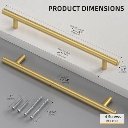 Goldenwarm 20 Pack 8-1/16" Gold Cabinet Handles Brushed Gold Cabinet Pulls - color: Gold, size: 8-1/16 Inch Hole Centers
