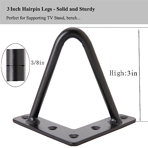 Osring 3 Inch Hairpin Legs 3/8" Dia 2 Rods, Black Furniture Table Feet 4pcs - color: Black, size: 3 Inch