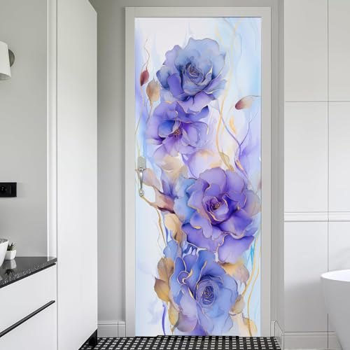 REDAMANCY Purple Gold Modern Abstract Peony Floral Peel and Stick Door Stickers Vinyl Mural Decals Decor Modern Wallpaper Self-Adhesive, Waterproof, Removable - color: Mta-38