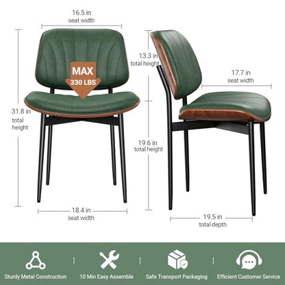 REONEY Dining Chairs Set of 4, Mid-Century Modern Kitchen Chairs, Green - color: Dark Green Shell Strips