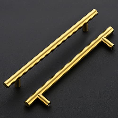 Ravinte Brushed Brass Cabinet Handles, 5 Pack Drawer Pulls, 6-1/4 in - size: 6-1/4 Inch Hole Centers