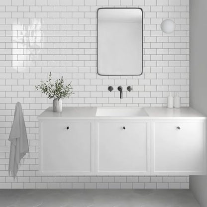 Vamos Tile 100-Piece Glossy Pure White Peel and Stick Backsplash Tile,3''x6'' PVC Subway Tile with Dark Gray Grout,Stick on Backsplash for Kitchen/Bathroom/Fireplace - color: Pure White with Dark Gray Grout