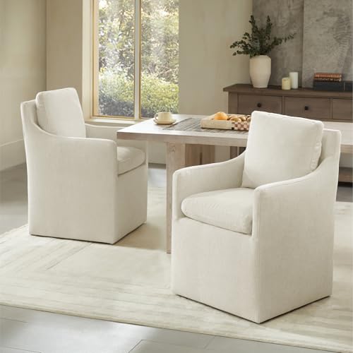 KISLOT Upholstered Dining Chairs with Casters, No Assembly Modern Accent Armchair with Rollers for Dining Room, Bedroom, Living Room, Reading Room, Already Assembled, Beige, 2 Box - color: Beige, size: Set of 2 (2 BOX)
