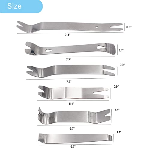 Auto Trim Removal Tool Set Stianless Steel, 6pcs Fastener Remover Tool kit, Metal Pry Tool Kit for Car Door Panel & Audio Stereo, Dashboard Removal Kit, Interior & Interior Trim Puller