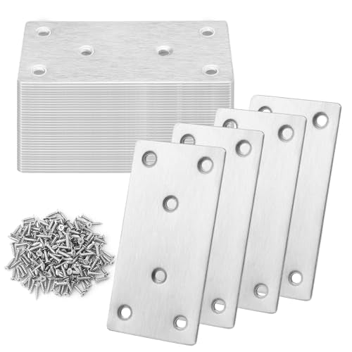 40 PCS 4 X 2 inch Heavy Duty Stainless Steel Flat Brackets, Flat Brackets Mending Plates with Screws, Perfect for Repairs and Reinforcements of Cabinets, Wood, and More, by GENHAKON