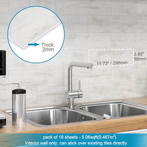 BeNice Peel and Stick Backsplash Subway Tile Rustic Gray 16pcs - color: Rustic Gray