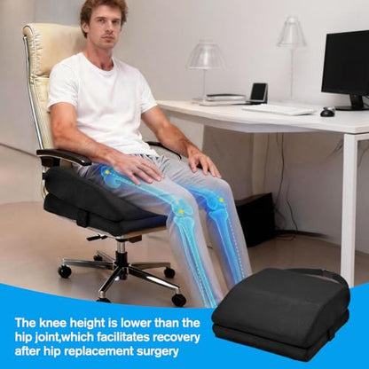 Memory Foam Post Hip Surgery Cushion Adjustable Height Hip Replacement Recovery Cushion with Non Slip Bottom and Strap for for Long Sitting, Cushions for Wheelchair Office Car