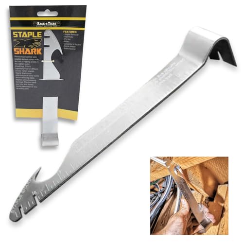 Rack-A-Tiers Staple Shark - Multi-Purpose Staple Puller & Prybar, Electrical Wire Staple Remover, Nail Puller, Speed Square (52455)