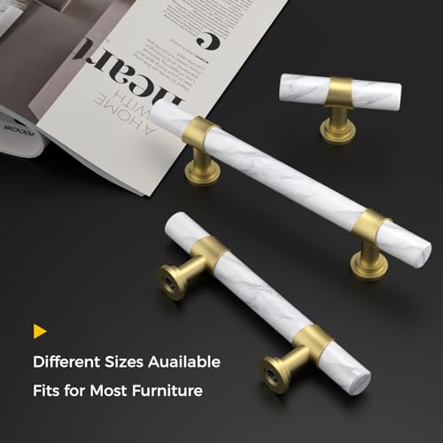 Rergy 10 Pack Cabinet Handles, White Marble & Matte Gold Pulls, 4" - color: White Marble & Matte Gold, size: 4 inch (102mm) Hole Center
