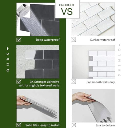 STICKGOO 10-Sheet Backsplash Peel and Stick Subway Tile(Thicker Design) - color: Taroudant Black