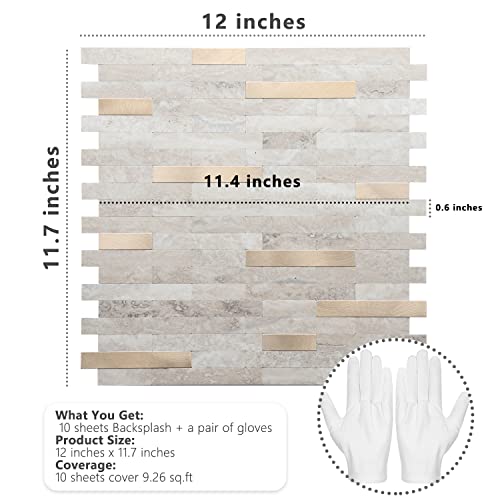 STICKGOO Peel and Stick Backsplash, PVC Wall Tiles Stick on Backsplash for Kitchen(10 Sheets, Beige with Metal Gold) - color: Beige with Metal Gold