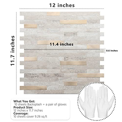 STICKGOO Peel and Stick Backsplash, PVC Wall Tiles Stick on Backsplash for Kitchen(10 Sheets, Beige with Metal Gold) - color: Beige with Metal Gold