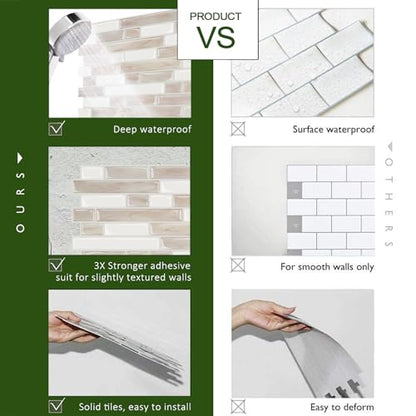 STICKGOO Thicker Peel and Stick Backsplash Tile for Kitchen and Bathroom - color: Eurasian Mocha Stone