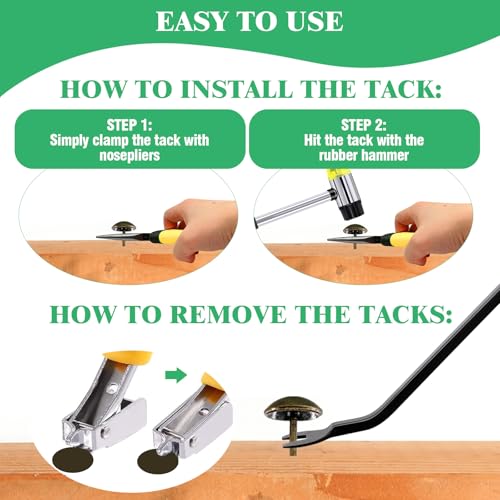 6 Pcs Upholstery Remove & Install Tools Kit Contains Rubber Mallet Hammer with 2PCS Replacement Head, Nail Tack Remover, Staple Tack Lifter and Removal Pliers for Furniture Floor Jewelry