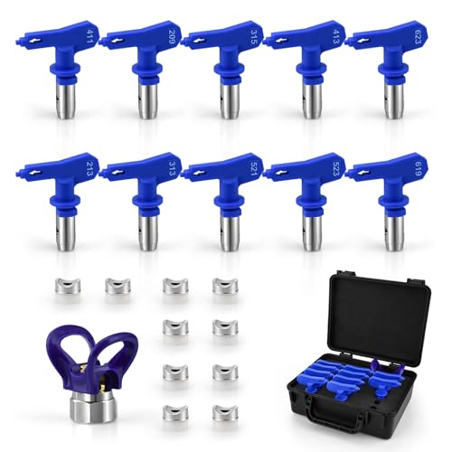 Airless Paint Spray Tip Set, 10 PCS Reversible Spray Tips and 1 Nozzle Seat, Airless Paint Spray Parts for Home Building Garden Decks or Fences (209,213,313,315,411,413,521,523,619,623) - style: (209，213，313，315，411，413，521，523，619，623)