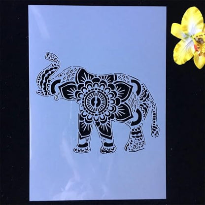 TIAMECH A4 Reusable Nose Up Elephant Stencil for Painting - style: Nose Up Elephant