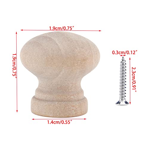 12 Pcs Round Unfinished Wood Drawer Knobs Single Hole Pulls Handles Cabinet Furniture Dresser Wardrobe Cupboard Knobs Pulls 0.75 Inch Height - color: Unifished (Non-threaded), size: 19mm
