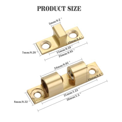 Alise 40mm Brass Double Roller Catch Cabinet Latches Door Catch,Gold,4 Pcs - color: Gold, size: 40mmX24mm
