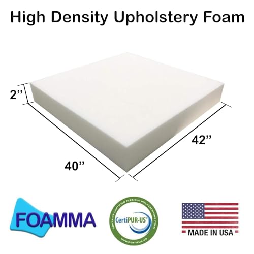 FOAMMA 2" x 40" x 42" High Density Upholstery Foam Cushion (Seat Replacement, Upholstery Sheet, Foam Padding) Made in USA - color: High Density, size: 2" x 40" x 42"
