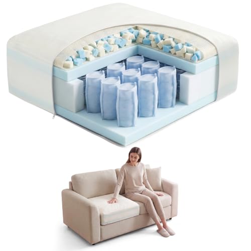 6" Couch Cushion Insert, 4-Layer Memory Foam Sofa Replacement Pad - color: White, size: 22" x 22" x 6"
