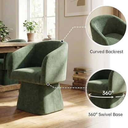 VKNOW Upholstered Swivel Dining Chairs Set of 4 with Barrel Back and Arm - color: Green