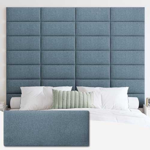 IFNOW Wall Mounted Headboard, Peel and Stick Panels, Dusty Blue, Queen - color: Fabric-dusty Blue, size: Queen