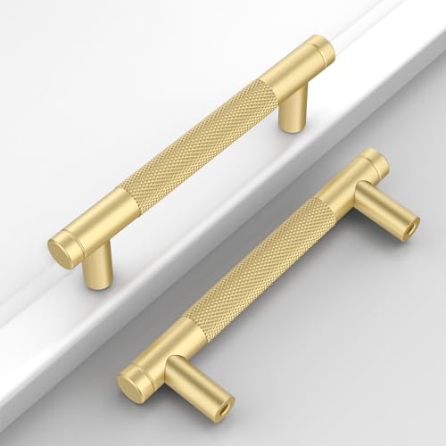 Brushed Gold Knurled Cabinet Handles Kitchen Pulls 3.75 Inch 10 Pack - color: Brushed Gold, size: 3.75" Hole Center